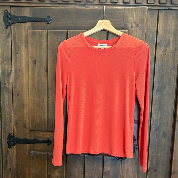 Frank and Oak long sleeve ribbed  tee in Coral - Picture 1 of 5